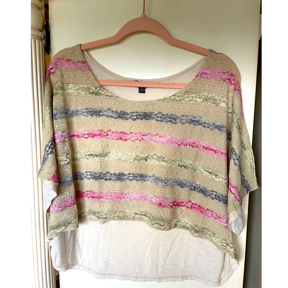 🦩American Eagle Lace Stripe Cropped Short-Sleeved